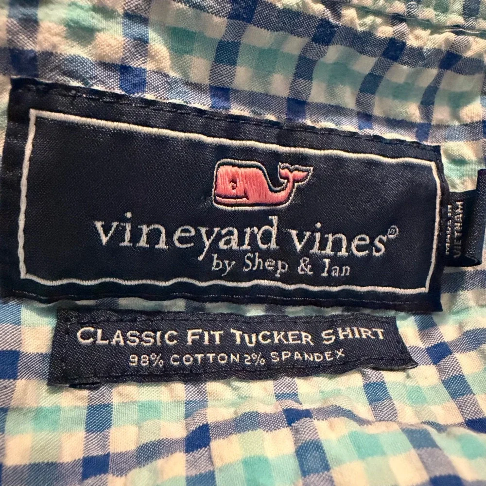 Vineyard Vines Mens Classic Fit‎ Tucker Shirt Blue Green Plaid Size 2XB 1W010685